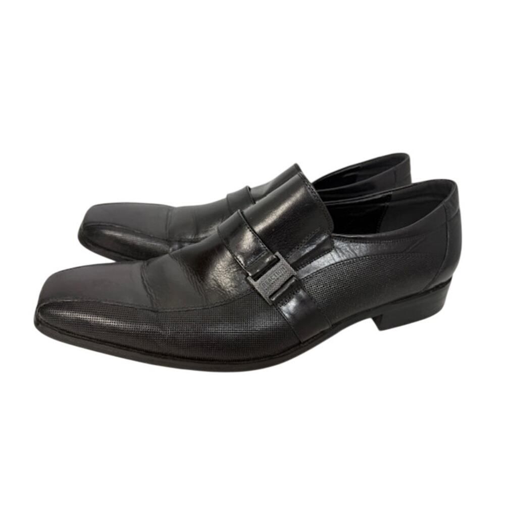 Kenneth Cole Reaction Big News Strap Dress Loafer Shoes Mens 13 Black Leather